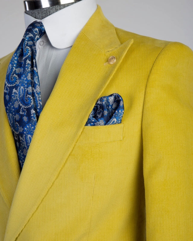 Glamorous Yellow Double Breasted Corduroy Prom Suits For Men