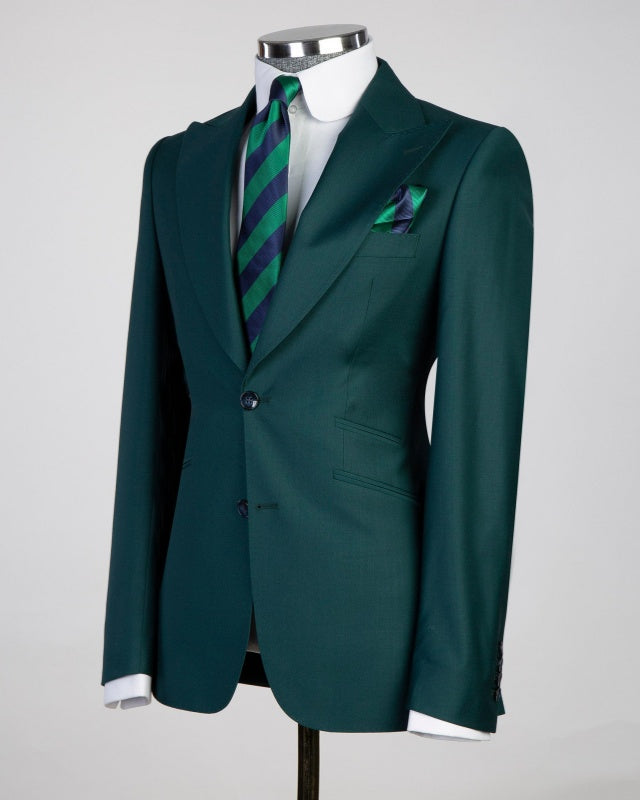 Formal Dark Green 3 Pieces Peaked Lapel Business Suits For Men