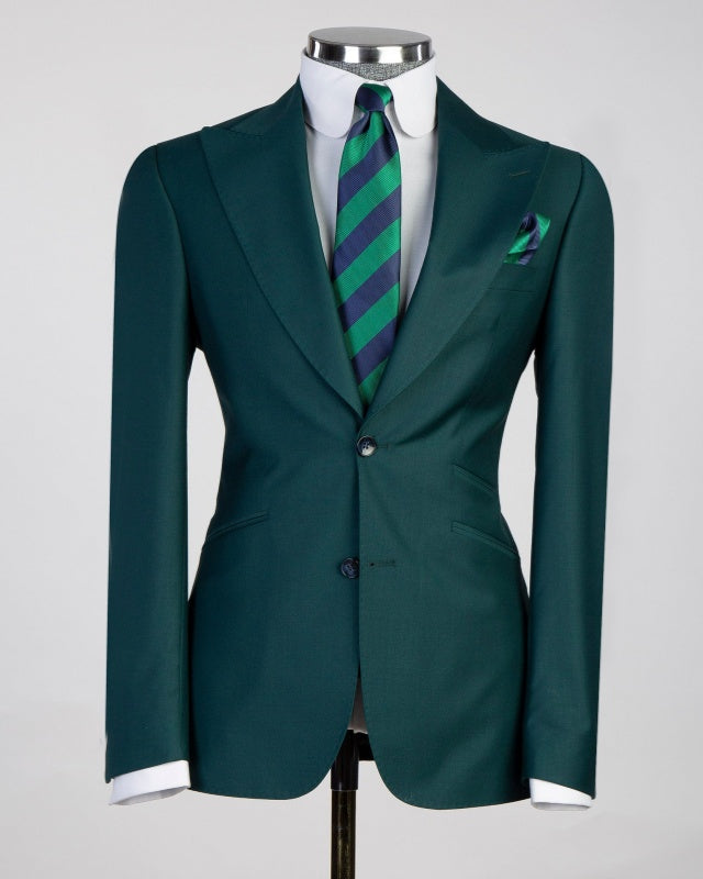 Formal Dark Green 3 Pieces Peaked Lapel Business Suits For Men