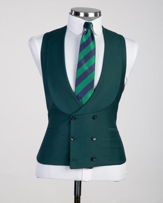 Formal Dark Green 3 Pieces Peaked Lapel Business Suits For Men