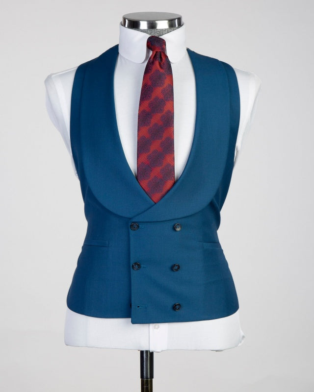 Formal Ink Blue 3 Pieces Business Suits With Waistcoat