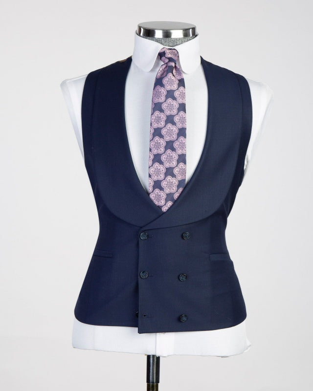 Classic Dark Navy 3 Pieces Close Fitting Business Suits For Men