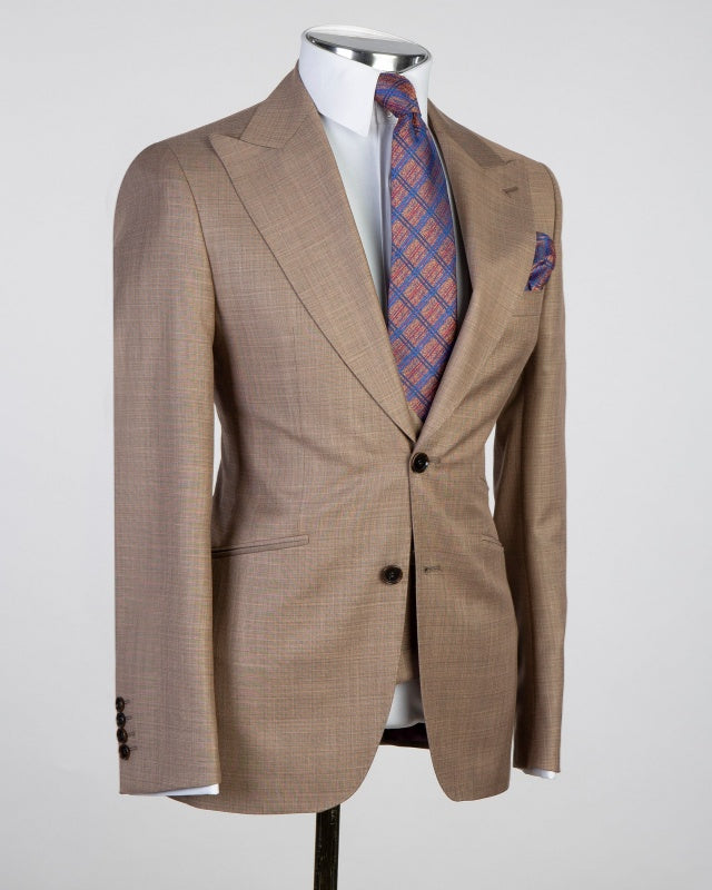 Newest Light Brown 3 Pieces Peaked Lapel Slim Fit Business Suits