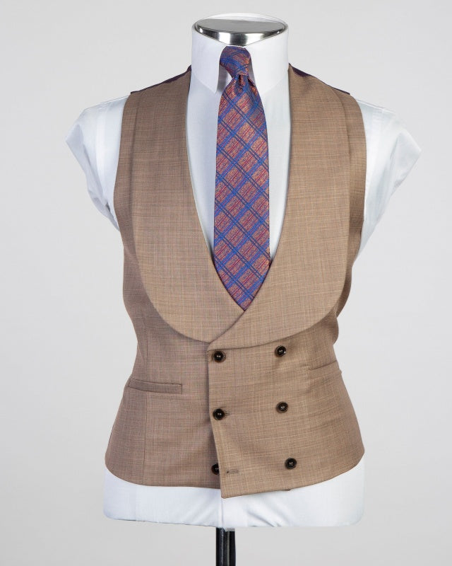 Newest Light Brown 3 Pieces Peaked Lapel Slim Fit Business Suits