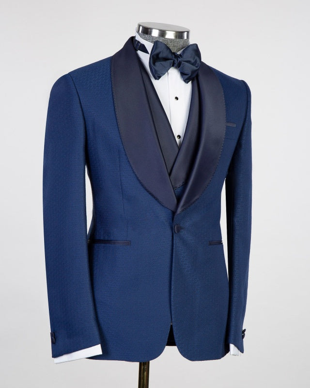 Stylish Navy Blue 3 Pieces Shawl Lapel Wedding Men Suits