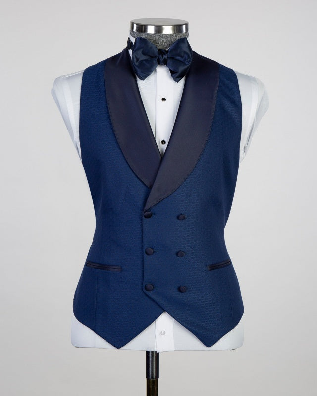 Stylish Navy Blue 3 Pieces Shawl Lapel Wedding Men Suits