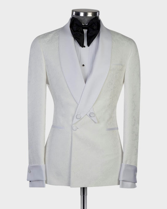 Modern Jacquard White Double Breasted Wedding Suits For Men