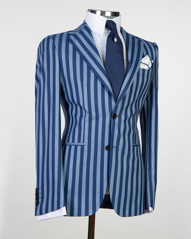 Formal Blue Pinstriped Notch Lapel Best Fitted Business Suits