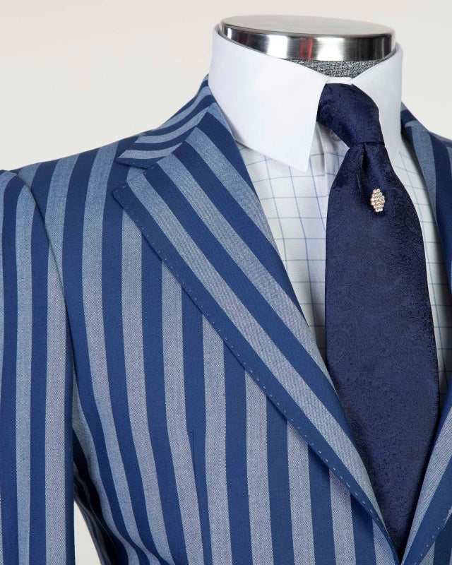 Formal Blue Pinstriped Notch Lapel Best Fitted Business Suits