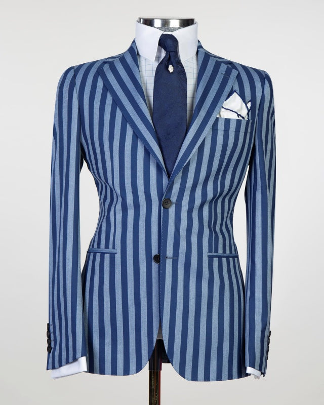 Formal Blue Pinstriped Notch Lapel Best Fitted Business Suits