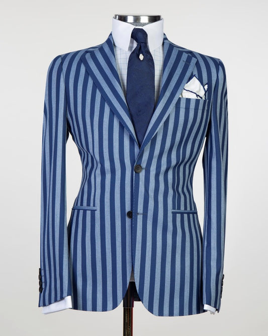 Formal Blue Pinstriped Notch Lapel Best Fitted Business Suits