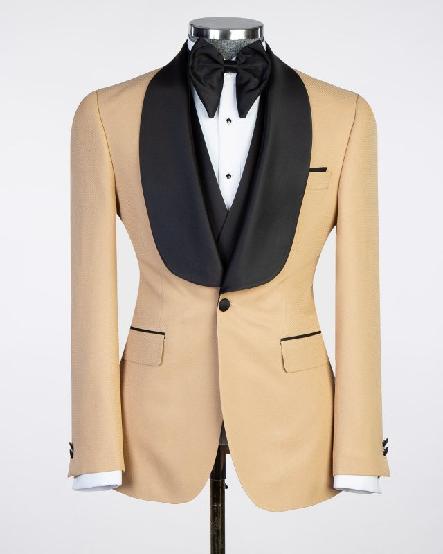 Fashion Chic Khaki 3 Pieces Shawl Lapel Men's Wedding Suits
