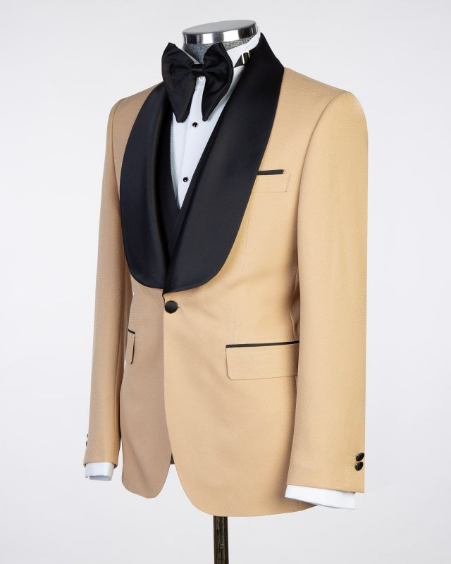Fashion Chic Khaki 3 Pieces Shawl Lapel Men's Wedding Suits