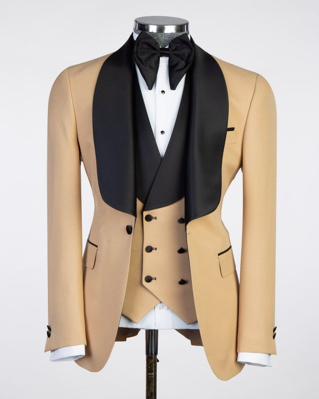 Fashion Chic Khaki 3 Pieces Shawl Lapel Men's Wedding Suits