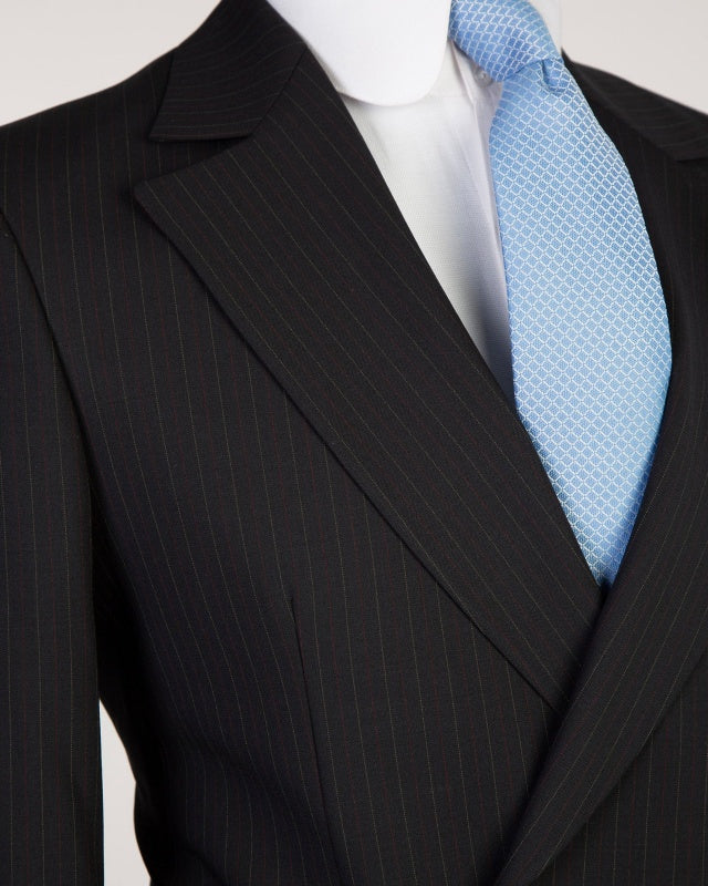 Modern Black Pinstriped Notch Lapel Prom Suits With Belt