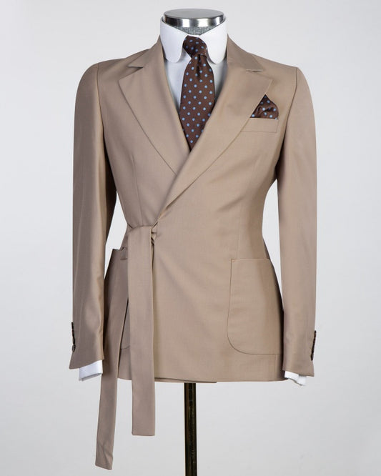Simple Khaki Notch Lapel Best Fitted Prom Suits