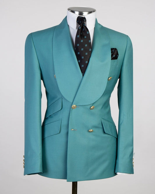 Fashion Pool Double Breasted Shawl Lapel Men's Prom Suits