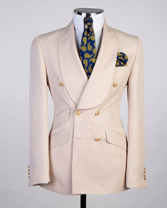 Glamorous Off-White Double Breasted Shawl Lapel Wedding Suits