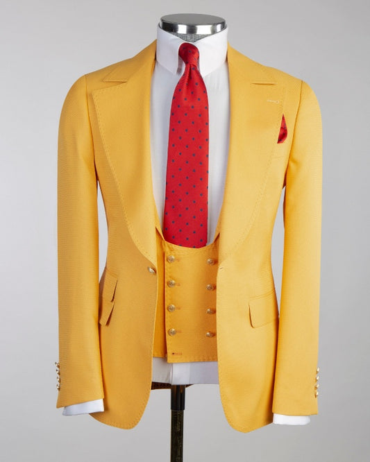 Big And Tall Yellow 3 Pieces Notch Lapel Prom Men Suits
