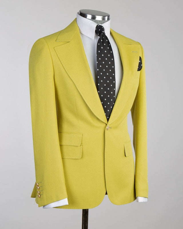 Fashion Lemon Yellow Notch Lapel 3 Pieces Prom Suits For Men