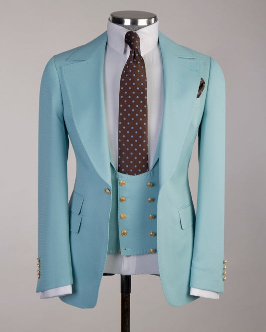 Glamorous Sky Blue 3 Pieces Prom Suits With Waistcoat