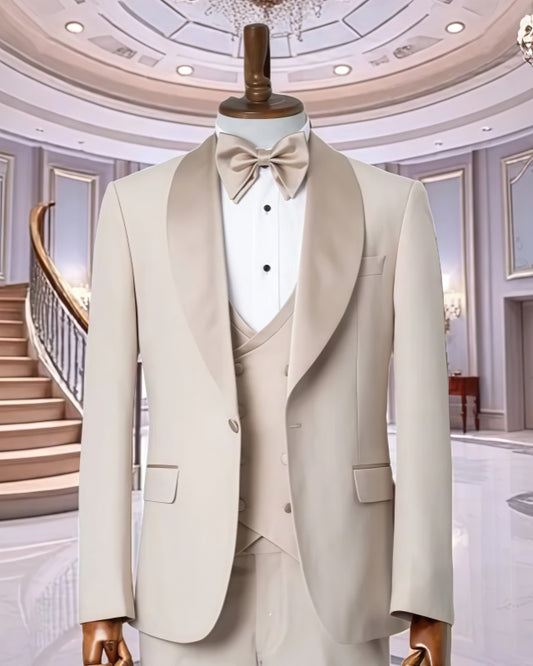 Newest Off-white Shawl Lapel 3 Pieces Wedding Men Suits