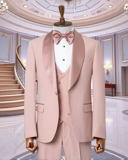 Fancy Pearl Pink Shawl Lapel 3 Pieces Wedding Men Suits