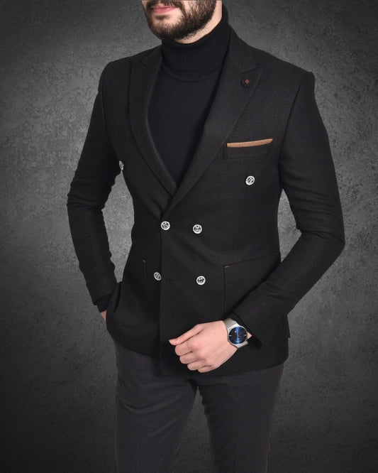 Valentine Black Peaked Lapel Double Breasted Business Men Suits