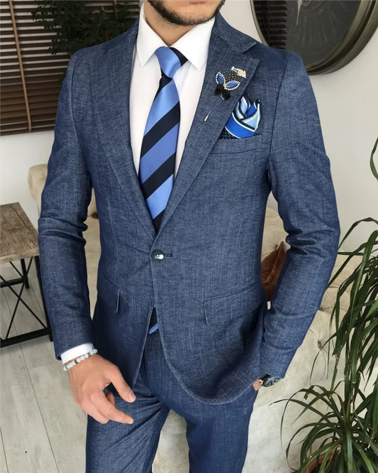 Aaron Dark Navy Notched Lapel Business Men Suits