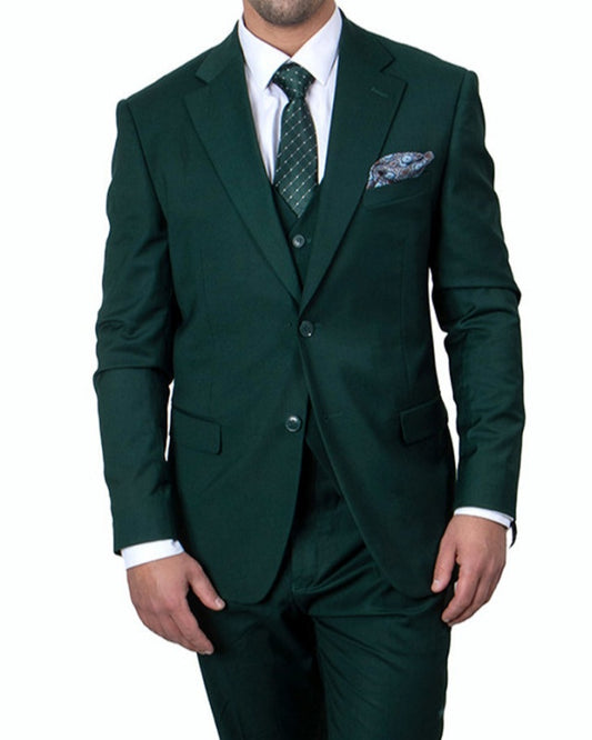 Fabian Dark Green Notched Lapel Three Pieces Business Men Suits