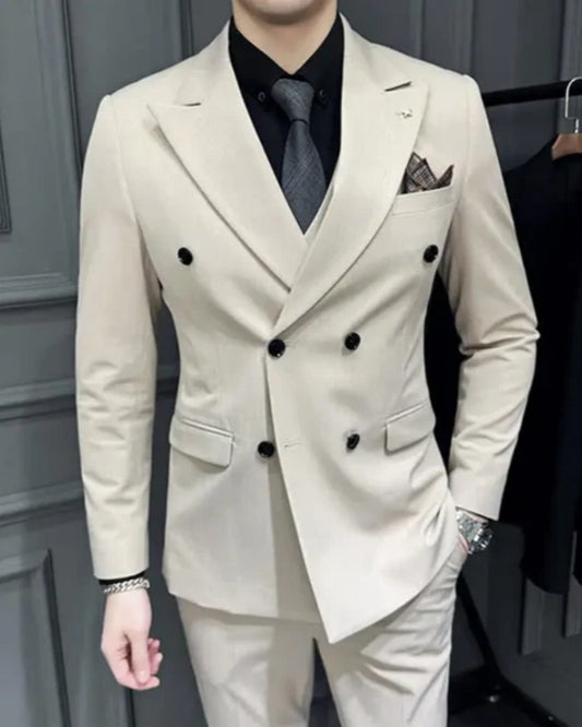 Georgen Beige Peaked Lapel Double Breasted Men Business Men Suits