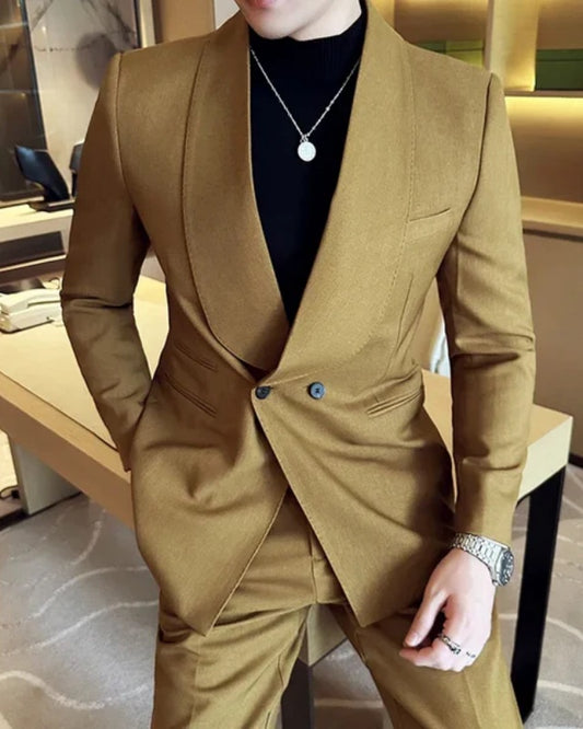 Leif Gold Shawl Lapel Double Breasted Men Suits