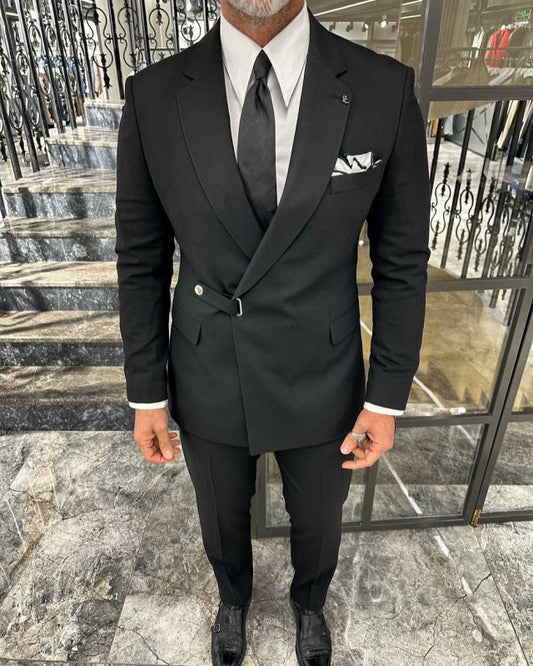 Modern Black Notched Lapel Trendy Prom Men Suits