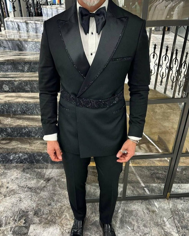 Bespoke Dark Green Prom Suits With Beadings Belt