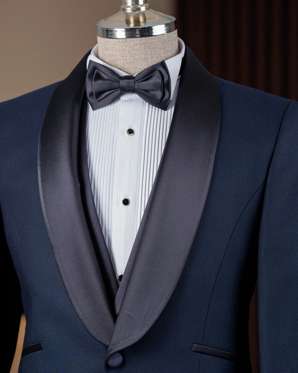 Bespoke Navy Blue 3-Pieces Shawl Lapel Wedding Men Suits