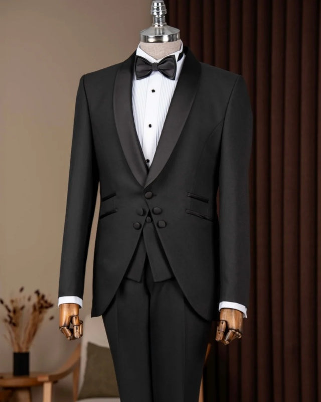 Chic Black 3-Pieces Shawl Lapel Bespoke Wedding Men Suits