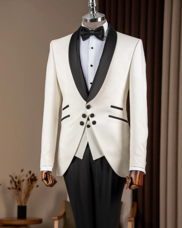 Stylish White 3-Pieces Shawl Lapel Wedding Men Suits