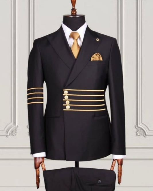 Chic Black Slim Fit Peaked Lapel Prom Men Suits