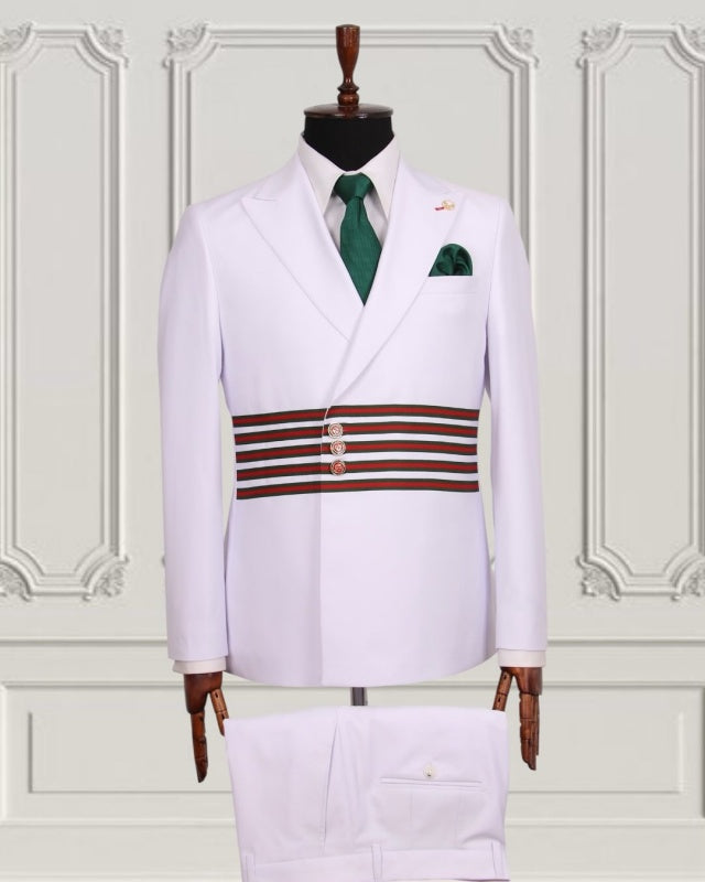 Newest White Peaked Lapel Close Fitting Prom Suits With Webbing
