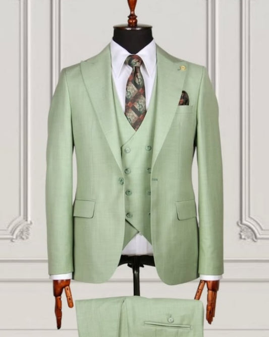 Close Fitting Light Green 3 Pieces Prom Suits With Waistcoat