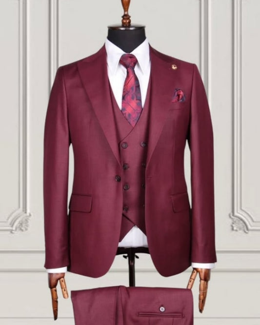 Stylish Burgundy 3 Pieces Best Fitted Prom Suits For Men