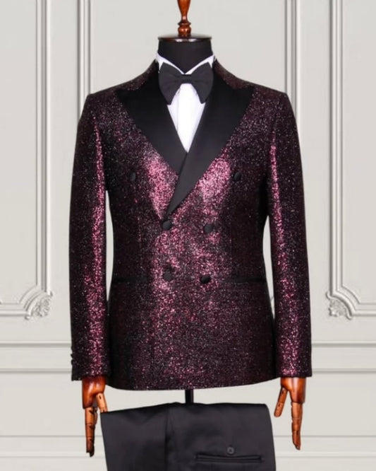Trendy Pink Sequins Double Breasted Men's Prom Suits