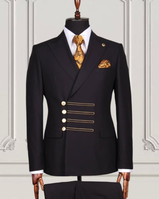 Newest Black Slim Fit Peaked Lapel Business Men Suits