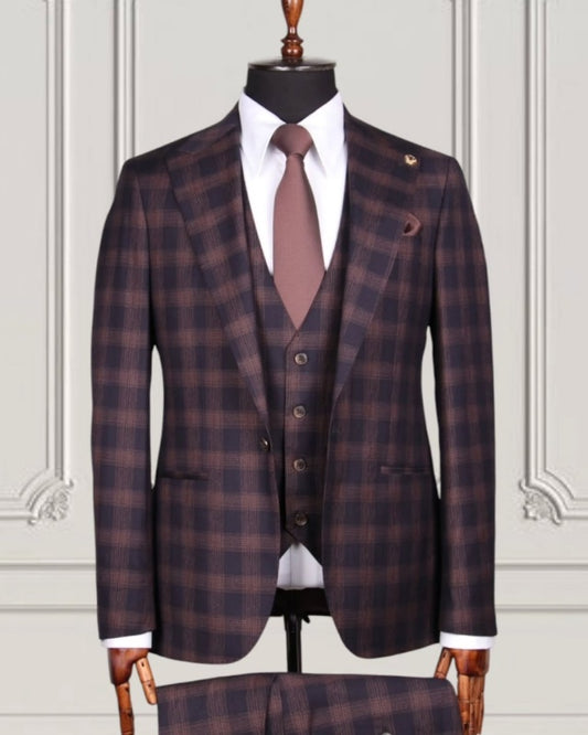 Modern Dusty Rose Plaid 3 Pieces Business Suits With Waistcoat