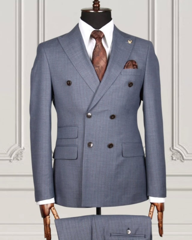 Classic Gray Pinstriped Double Breasted Business Suits