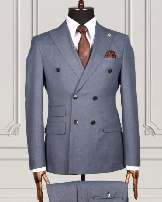Classic Gray Pinstriped Double Breasted Business Suits