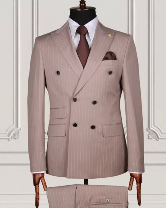 New Arrival Dusty Pink Pinstriped Double Breasted Business Suits