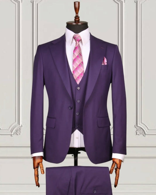 Chic Purple 3 Pieces Prom Suits With Waistcoat