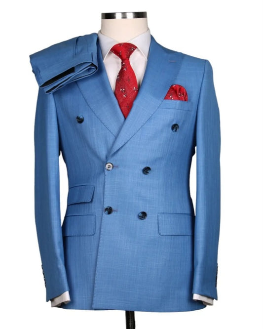 Bespoke Blue Double Breasted Prom Men Suits