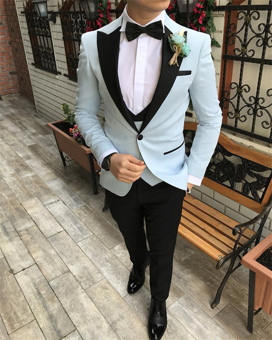 Stylish Sky Blue Slim Fit Peaked Lapel Prom Men Suit